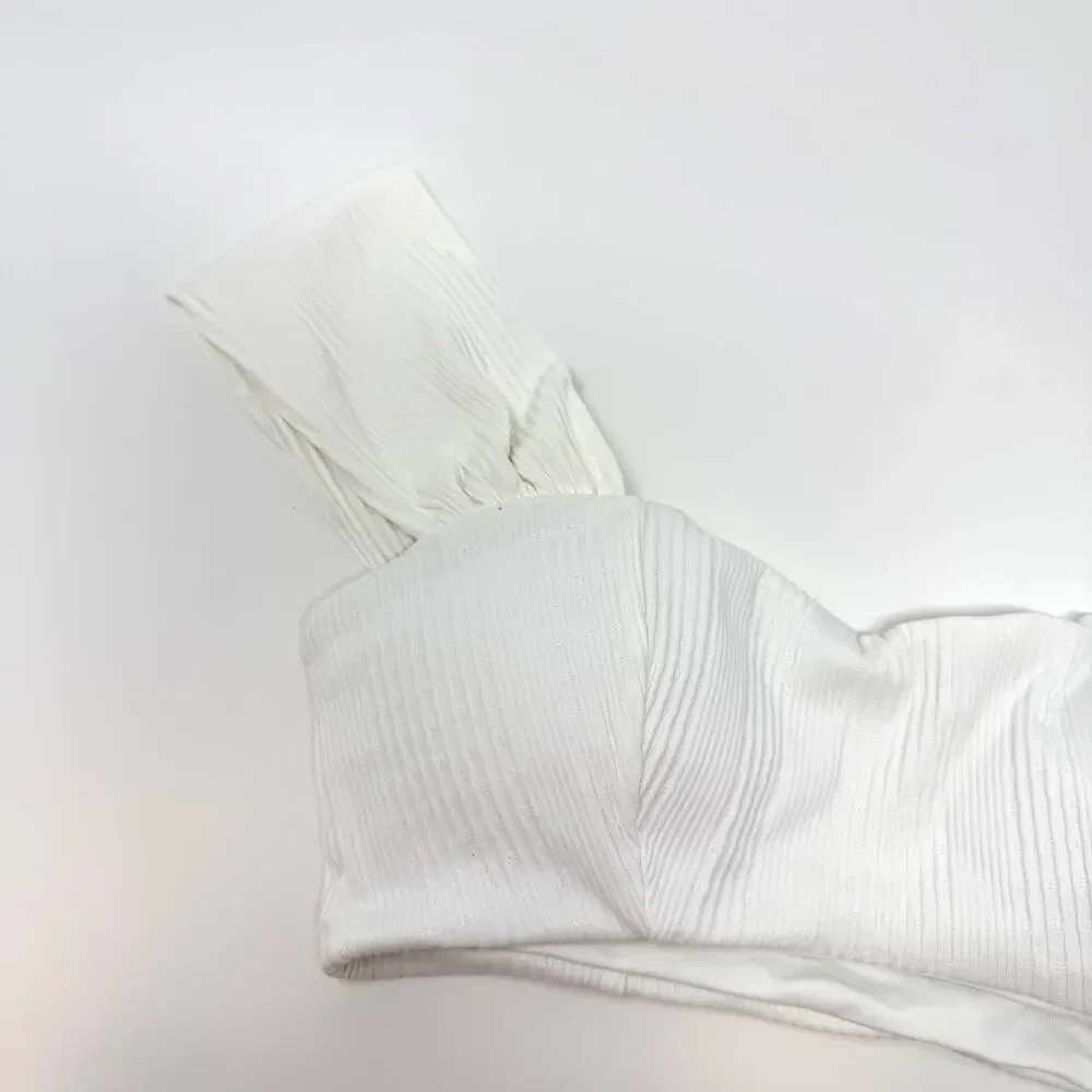 L*SPACE Gizelle Ribbed Wide Strap Bikini Top In White Size Small New